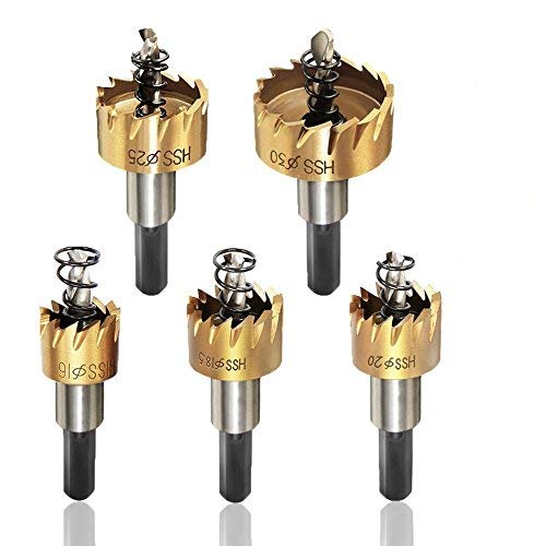 Verilux® Gold 5 Pcs Stainless Steel,Metal Alloy High Speed Hole Saw Drilling Tools Bit Set for Metal Sheet, Wood Piece, Plastic 16mm, 18mm, 20mm, 25mm, 30mm Verilux® Gold 5 Pcs Stainless Steel,Metal Alloy High Speed Hole Saw Drilling Tools Bit Set for Metal Sheet, Wood Piece, Plastic 16mm, 18mm, 20mm, 25mm, 30mm